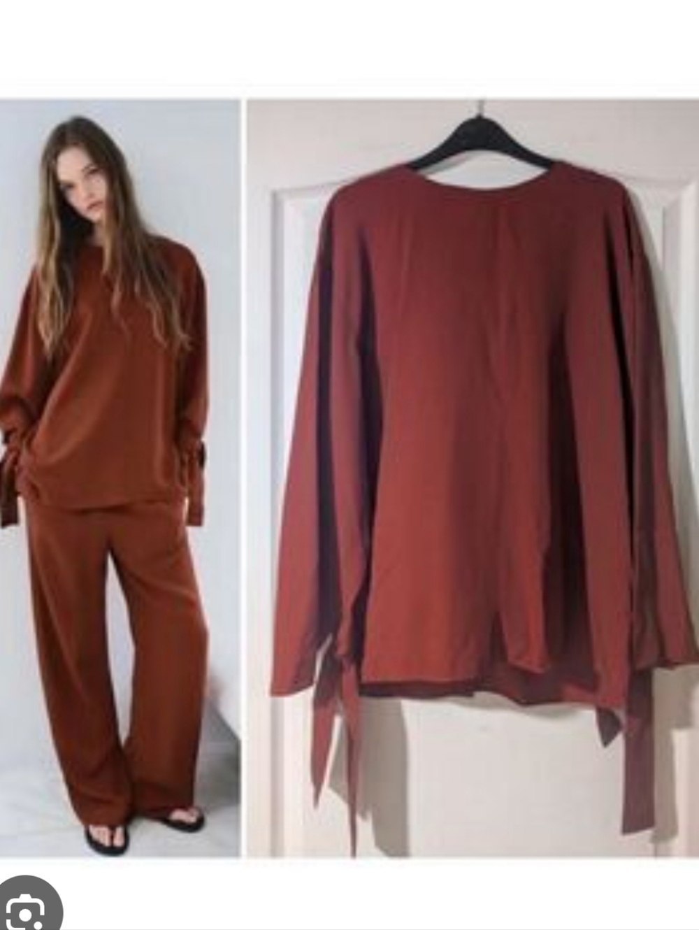 ZARA Rust Oversized Blouse With Tie Sleeves - XS 🆕